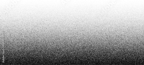Noise grain background. Vector dotwork pattern. Densely dotted texture with subtle gradient. Black stipple sand dot effect. Abstract grunge monochrome surface, overlay with stochastic stipple spray