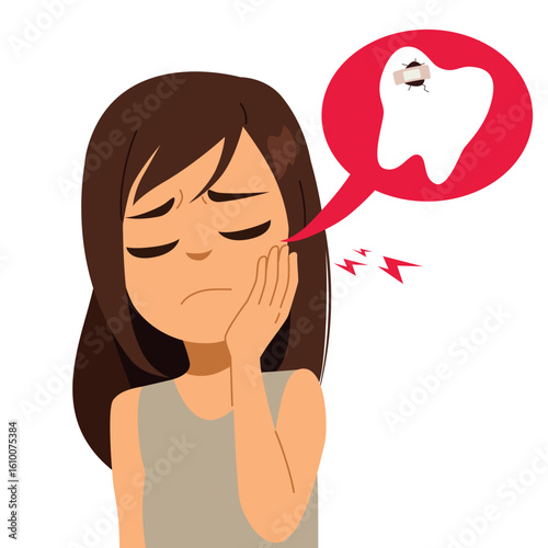 A woman with visible toothache expression vector illustration. Clip art for dental care, medical content and health awareness materials
