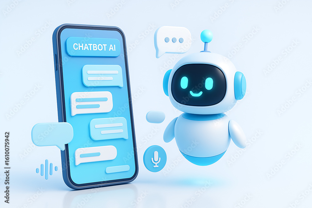 3D Character Robot AI Chatbots robot and chatting in smartphone 3D Character Robot AI Chatbots robot and chatting in smartphone