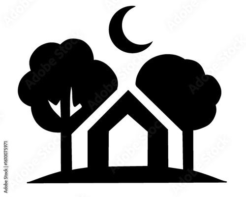House silhouette. Minimalist house icon in black and white. House isolated on a white background. Vector illustration.
