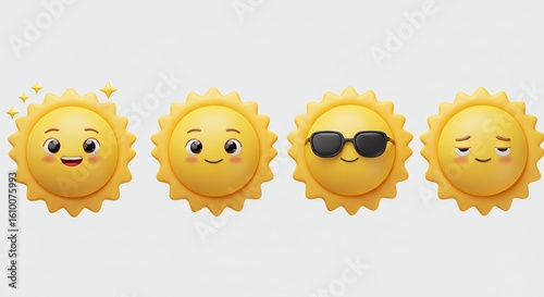 Cute cartoon sun faces design element