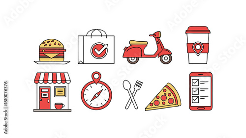 Food Delivery and Restaurant Service Icon Set