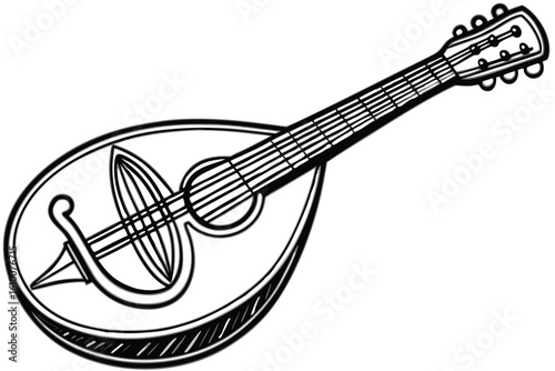 Musical instrument bouzouki silhouette on white background