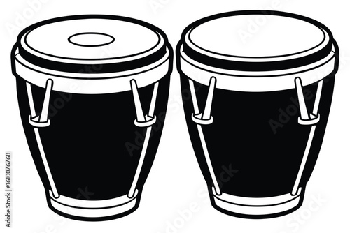 Musical bongos silhouette on white background