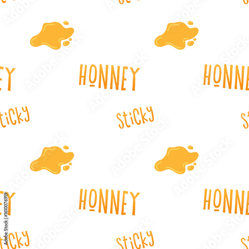 Honey pattern design featuring sticky honey drops and playful typography in a bright color scheme