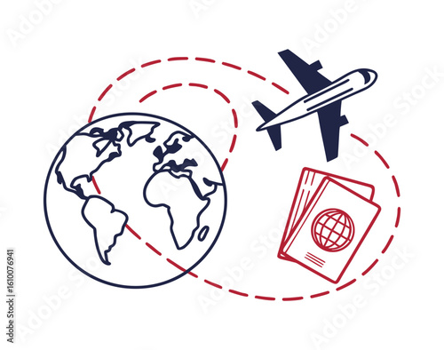 airplane flying around globe with passports clip art preview