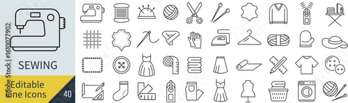 線の編集ができる裁縫に関するアイコンセット（アウトライン化していない）
