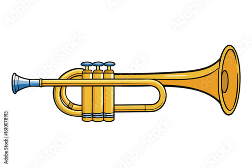 Silhouette of a bugle on a white background for musical designs