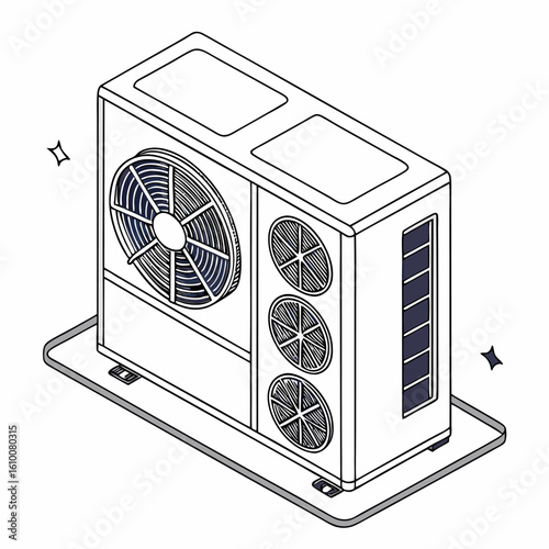 Isometric Air Conditioner Unit Outline Drawing for HVAC and Home Comfort