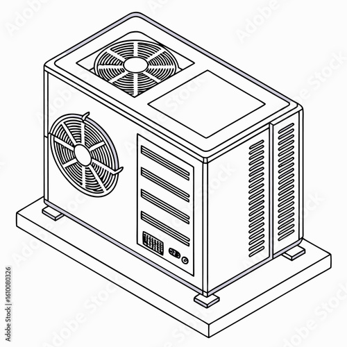 Isometric Line Art Illustration of an Air Conditioning Unit on a Pad