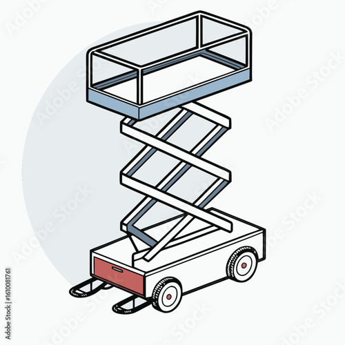 Isometric Scissor Lift Illustration for Construction Maintenance and Industrial Applications