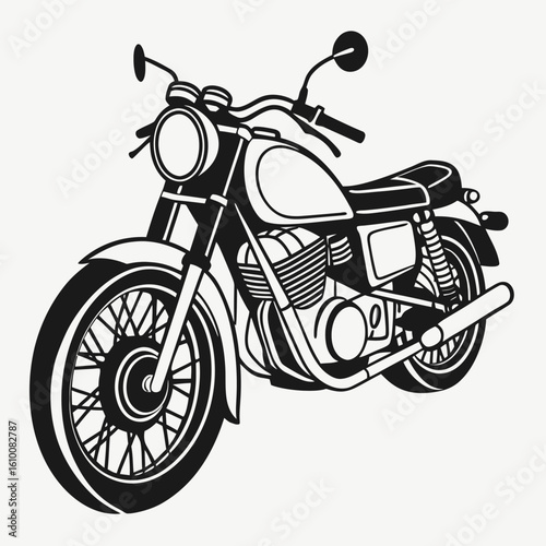 Classic Motorcycle Illustration in Black and White Minimalist Style