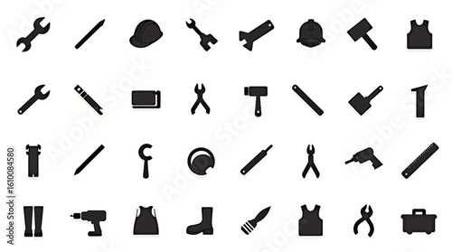 Vector illustration showcasing a collection of various construction and repair tools, including wrenches, pipes, and adjustable tools, presented in a clean, modern design.