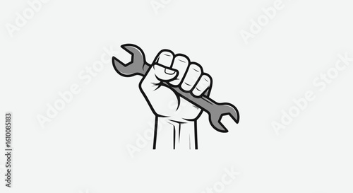 A stylized hand firmly grips an adjustable wrench, symbolizing essential repair work, skilled labor, and industrial maintenance in a clean vector illustration.
