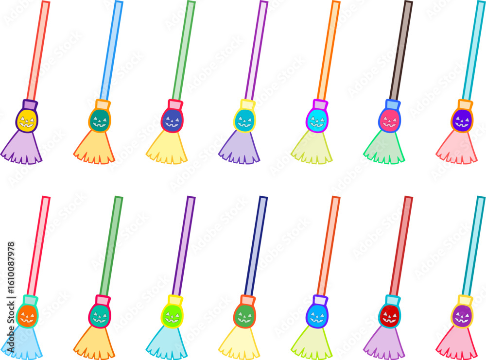 Naklejka premium ハロウィン用のジャックオーランタンのシンプルな素材イラスト(ほうき)