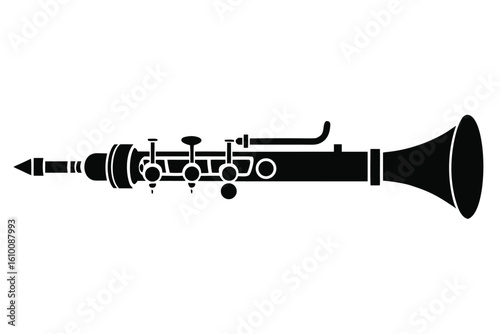Elegant clarinet silhouette on a clean white background