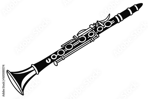 Elegant clarinet silhouette on a clean white background