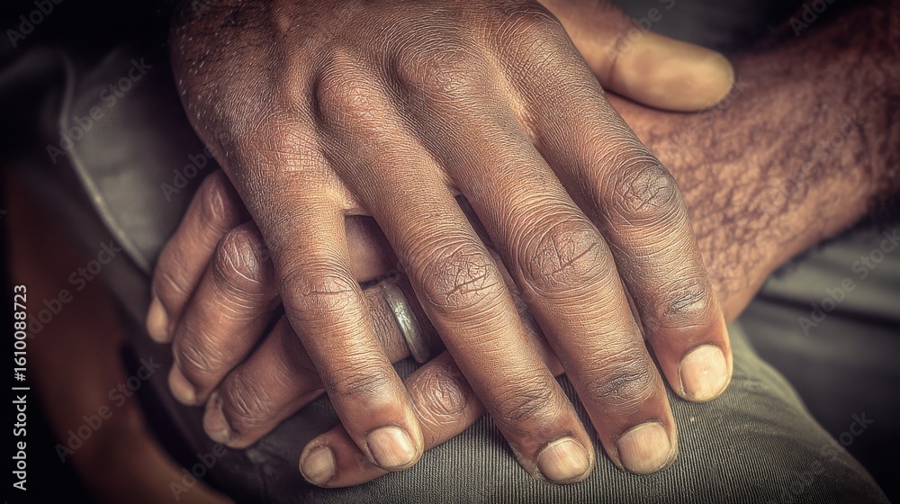 Fototapeta premium Two hands gently clasped together, symbolizing support, unity, and compassion in a close-up shot