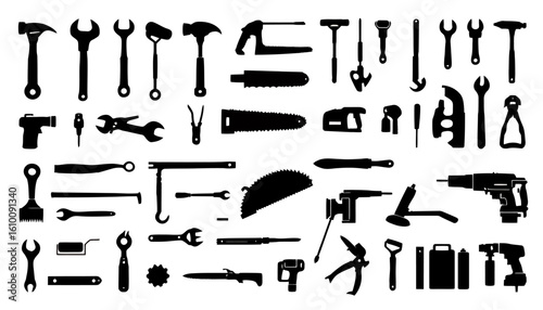 Collection of adjustable wrenches, pipes, and various hand tools in vector format, ideal for DIY, mechanics, and engineering projects needing strong visual elements for manuals or websites.
