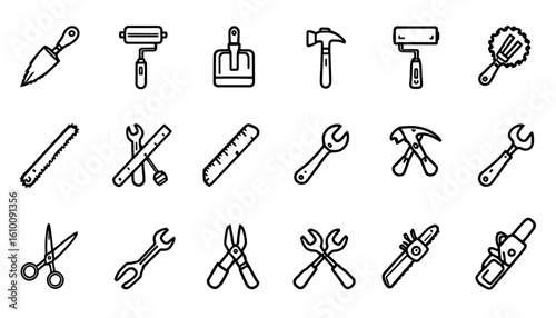 A vector illustration showcases a collection of essential hand tools, including a wrench and adjustable pipe, perfect for construction, repair, and maintenance.