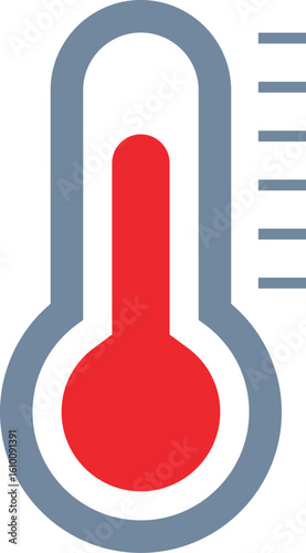 Flat-style medical thermometer icon in red, symbolizing fever or temperature measurement. Perfect for healthcare, flu alerts, or health app UI.