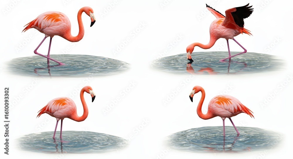 Obraz premium Pink flamingo poses collection