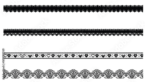Black lace borders with hearts and ornate patterns trim white