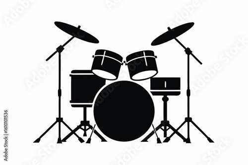 Silhouette of a drum set on a white background for music designs