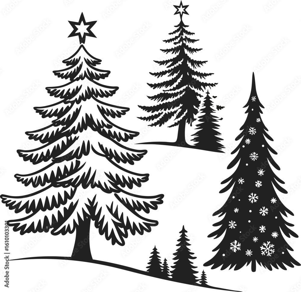 Fototapeta premium christmas tree forest silhouette with winter scene