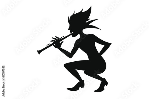 Quadro su tela Piccolo silhouette on white background musical design element
