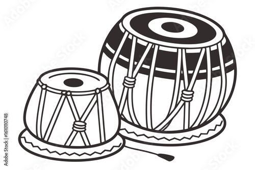 Indian tabla drum silhouette on white background musical design