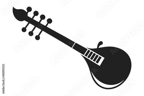 Elegant veena silhouette on a clean white background