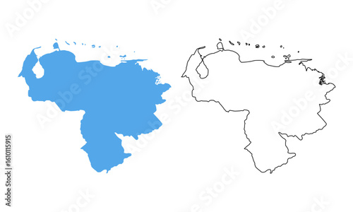 Venezuela Country Map. Blue silhouette and outline isolated on white background	