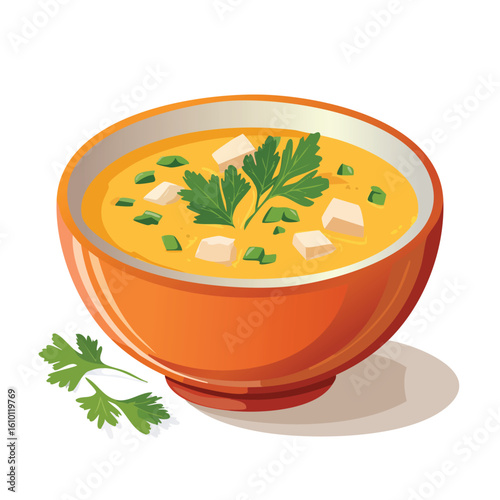 Vector Illustration of a Bowl of Soup – Isolated Hot Meal in Flat Design Style, Perfect for Menu Graphics, Restaurant Branding, Cooking Apps, Food Blogs, and Healthy Comfort Food Concepts