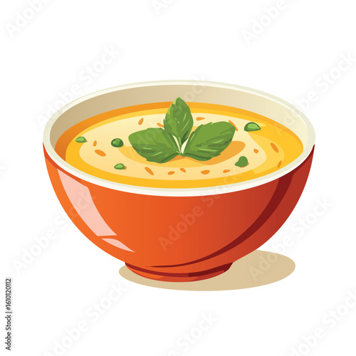 Vector Illustration of a Bowl of Soup – Isolated Hot Meal in Flat Design Style, Perfect for Menu Graphics, Restaurant Branding, Cooking Apps, Food Blogs, and Healthy Comfort Food Concepts