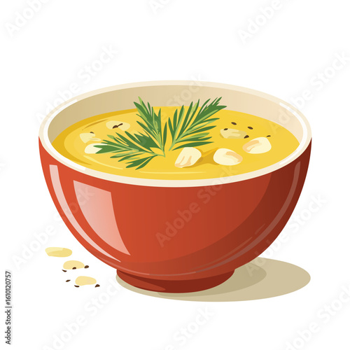 Vector Illustration of a Bowl of Soup – Isolated Hot Meal in Flat Design Style, Perfect for Menu Graphics, Restaurant Branding, Cooking Apps, Food Blogs, and Healthy Comfort Food Concepts