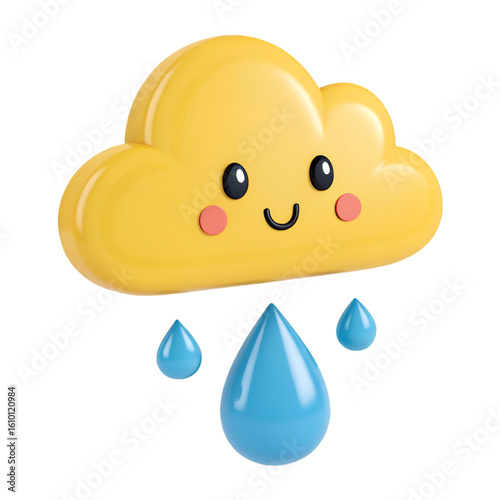 Cute Cloud with Raindrops and Smiley Face