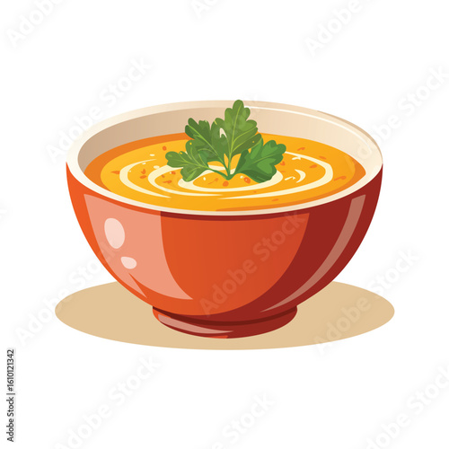 Vector Illustration of a Bowl of Soup – Isolated Hot Meal in Flat Design Style, Perfect for Menu Graphics, Restaurant Branding, Cooking Apps, Food Blogs, and Healthy Comfort Food Concepts