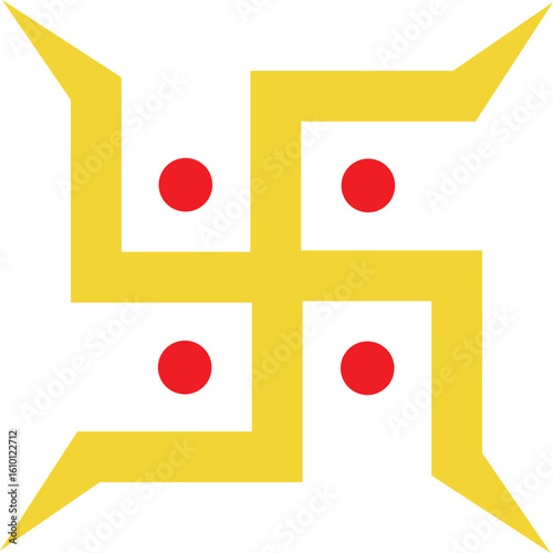 Traditional Swastika symbol in gold and red, representing auspiciousness, prosperity, and good fortune. Ideal for Hindu rituals, festive decorations, and cultural spiritual designs