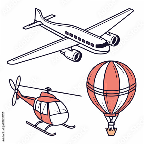 Airplane helicopter hot air balloon travel transport