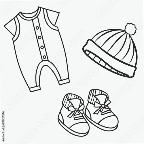 Baby onesie beanie and booties outline baby clothes infant wear