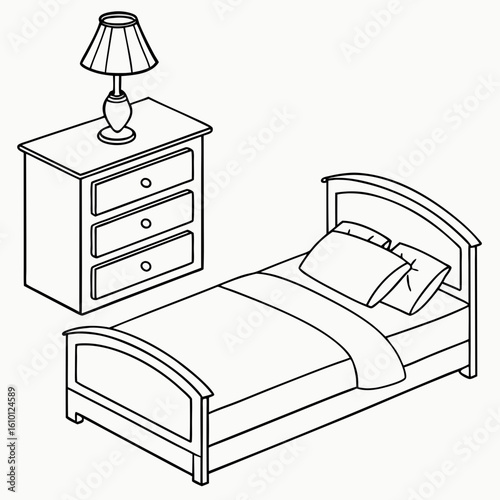 Bedroom furniture set with bed and dresser nightstand lamp
