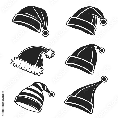 Black silhouettes of festive holiday hats santa hat christmas hat
