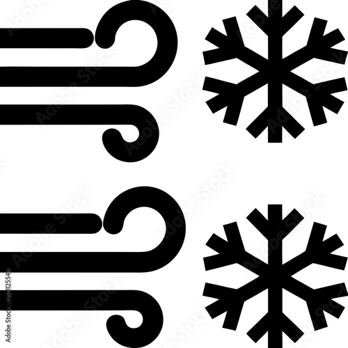Black wind and snowflake icons on white wind icon weather symbols