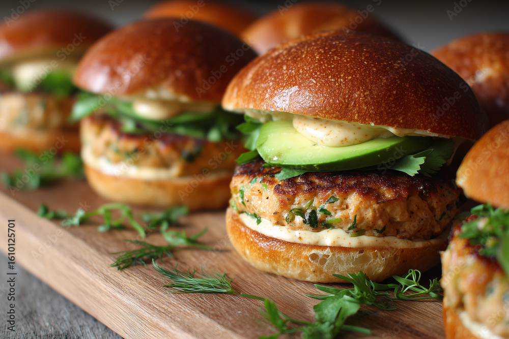 Salmon Burgers with Avocado and Spicy Mayo Salmon Burgers with Avocado and Spicy Mayo