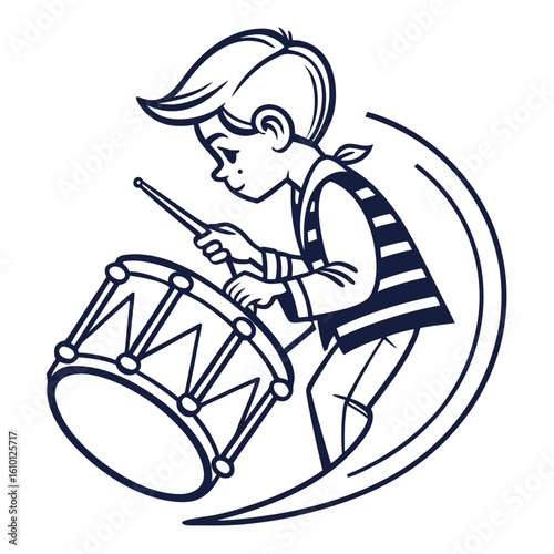 Boy playing drum with sticks child drummer