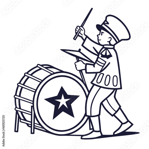 Boy playing drum with cymbal and drumsticks drummer