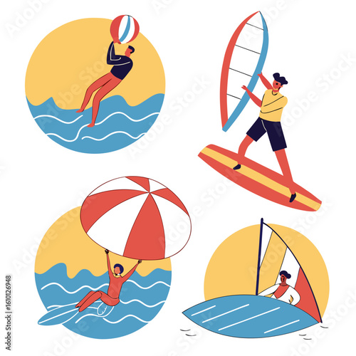 Beach activities people enjoying water sports and leisure