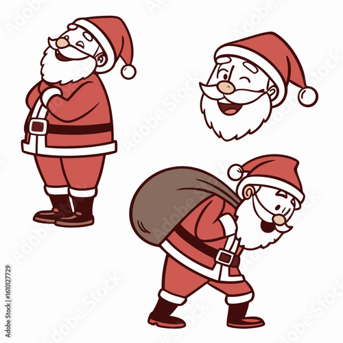 Cheerful Santa Claus characters with gifts Christmas holiday