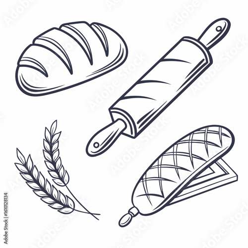 Bread rolling pin wheat ears baking loaf ears of wheat